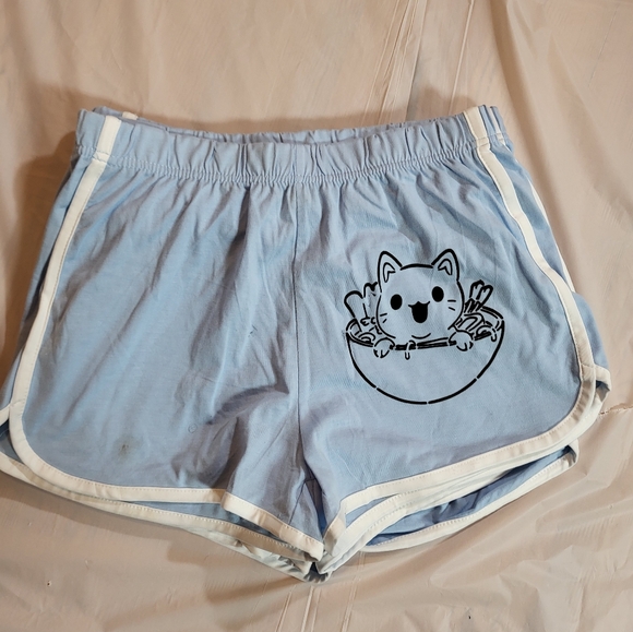 Womens Blue Ramen Cat Shorts - Picture 1 of 3